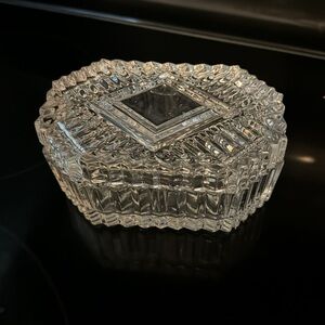 American cut glass jewelry or trinket holder, clear glass ring hder